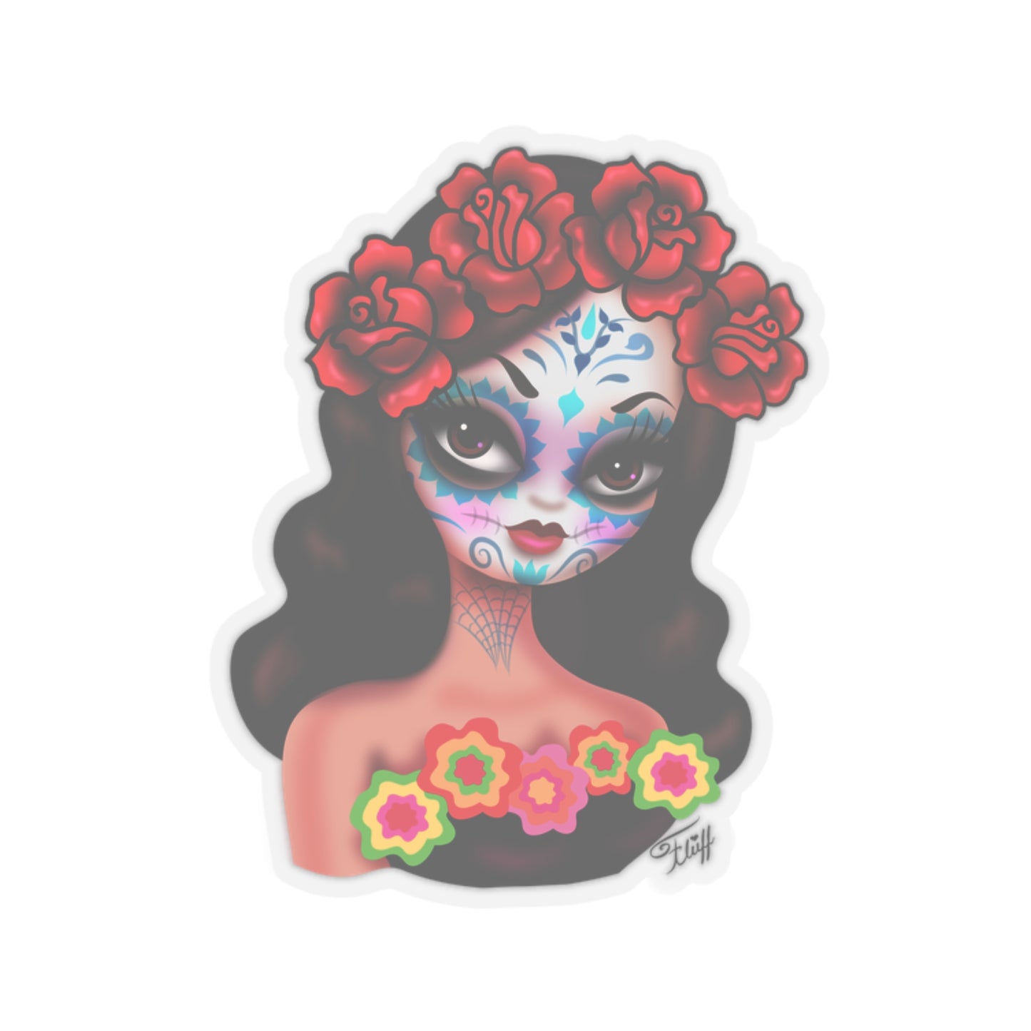 Day of the Dead• Girl with Roses • Kiss-Cut Sticker