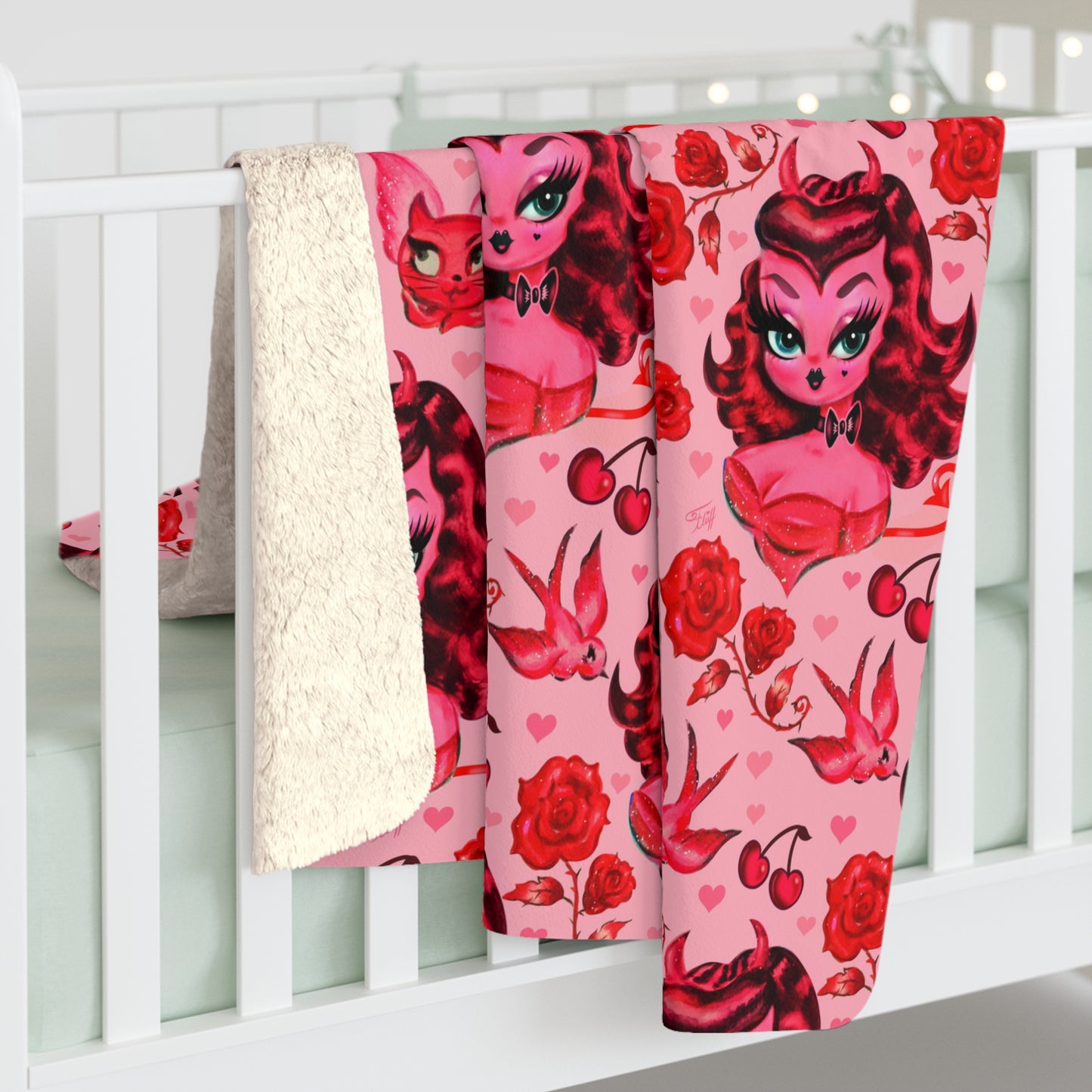 Devil Dolly with Roses and Cherries  • Sherpa Fleece Blanket