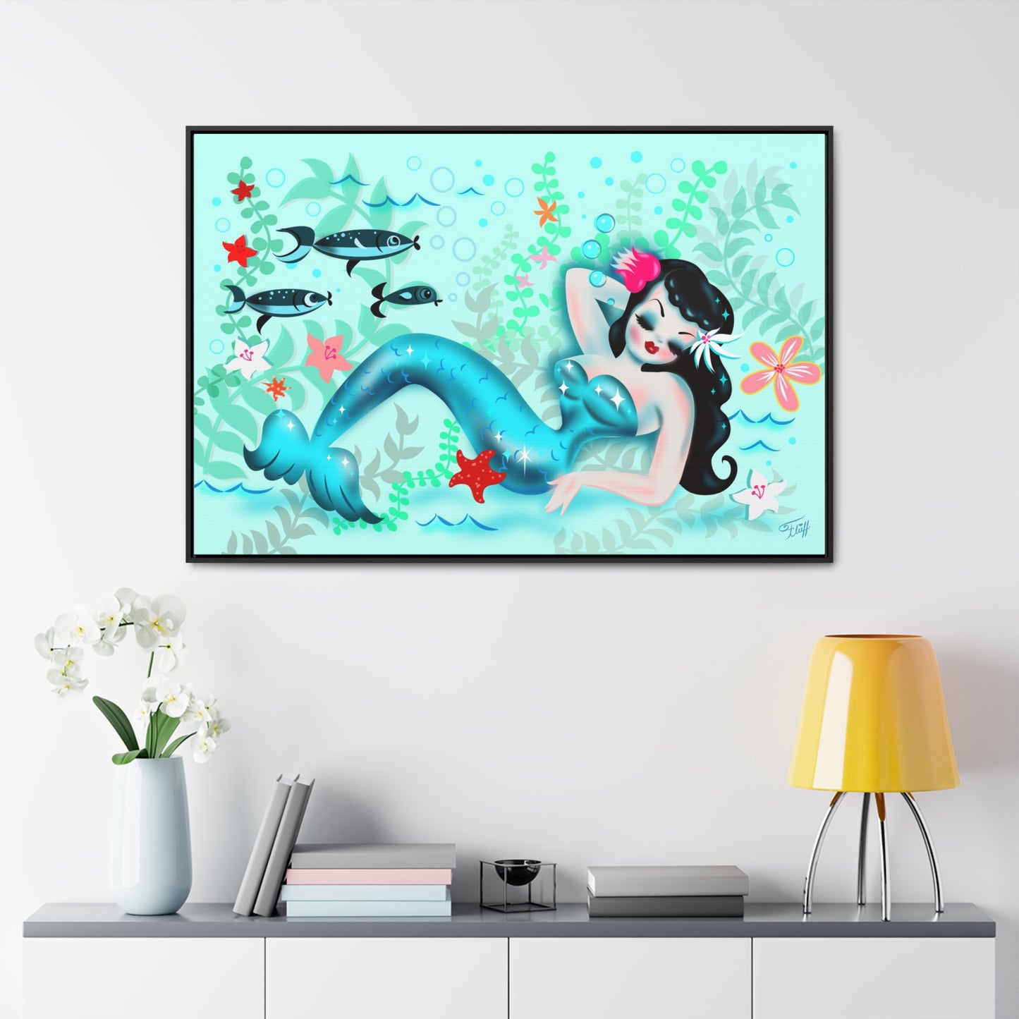 Dozing Mermaid • Framed Canvas Gallery Wrap