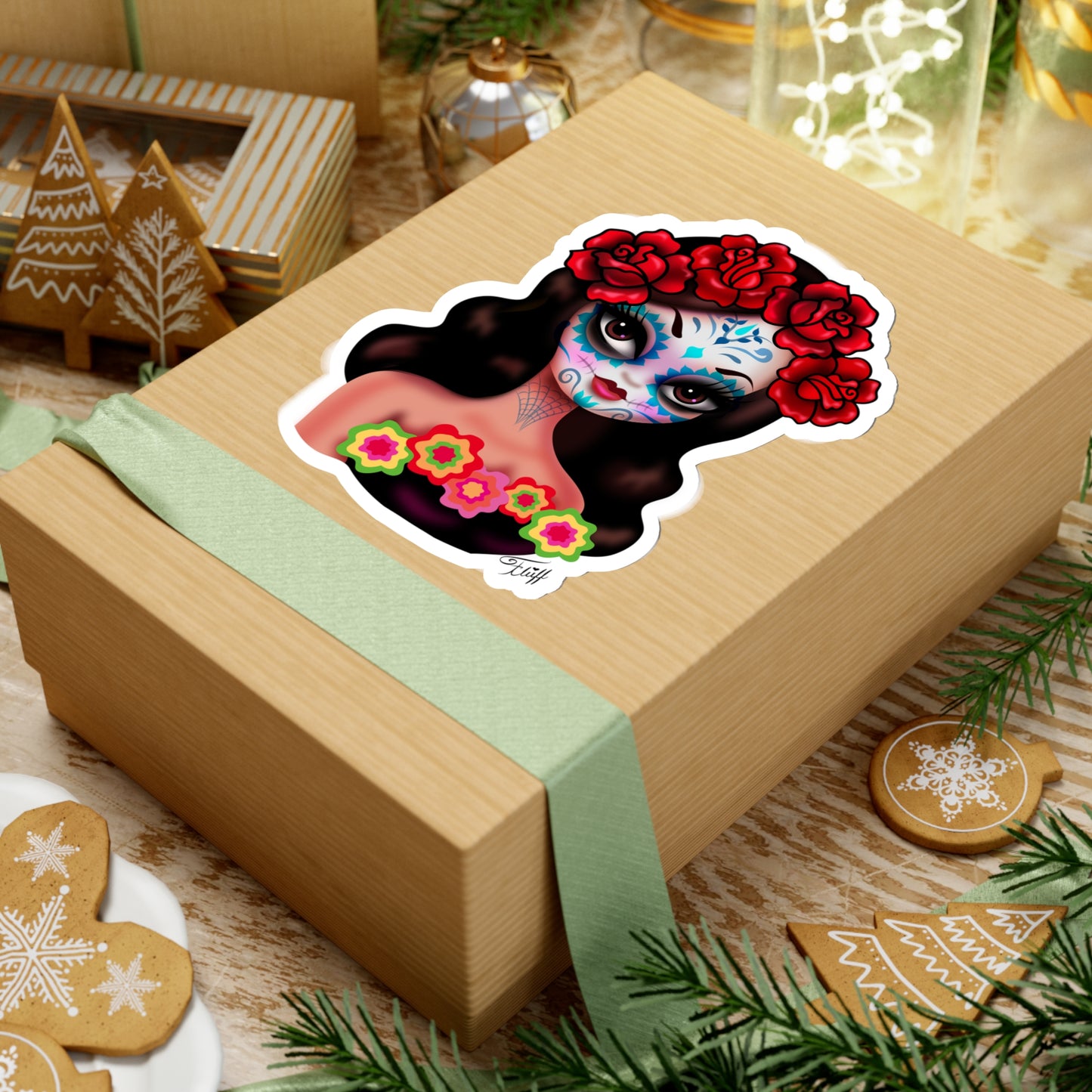 Day of the Dead• Girl with Roses • Kiss-Cut Sticker