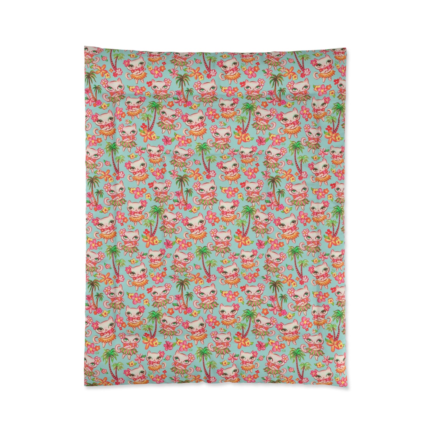 Hula Kitties Aqua • Comforter
