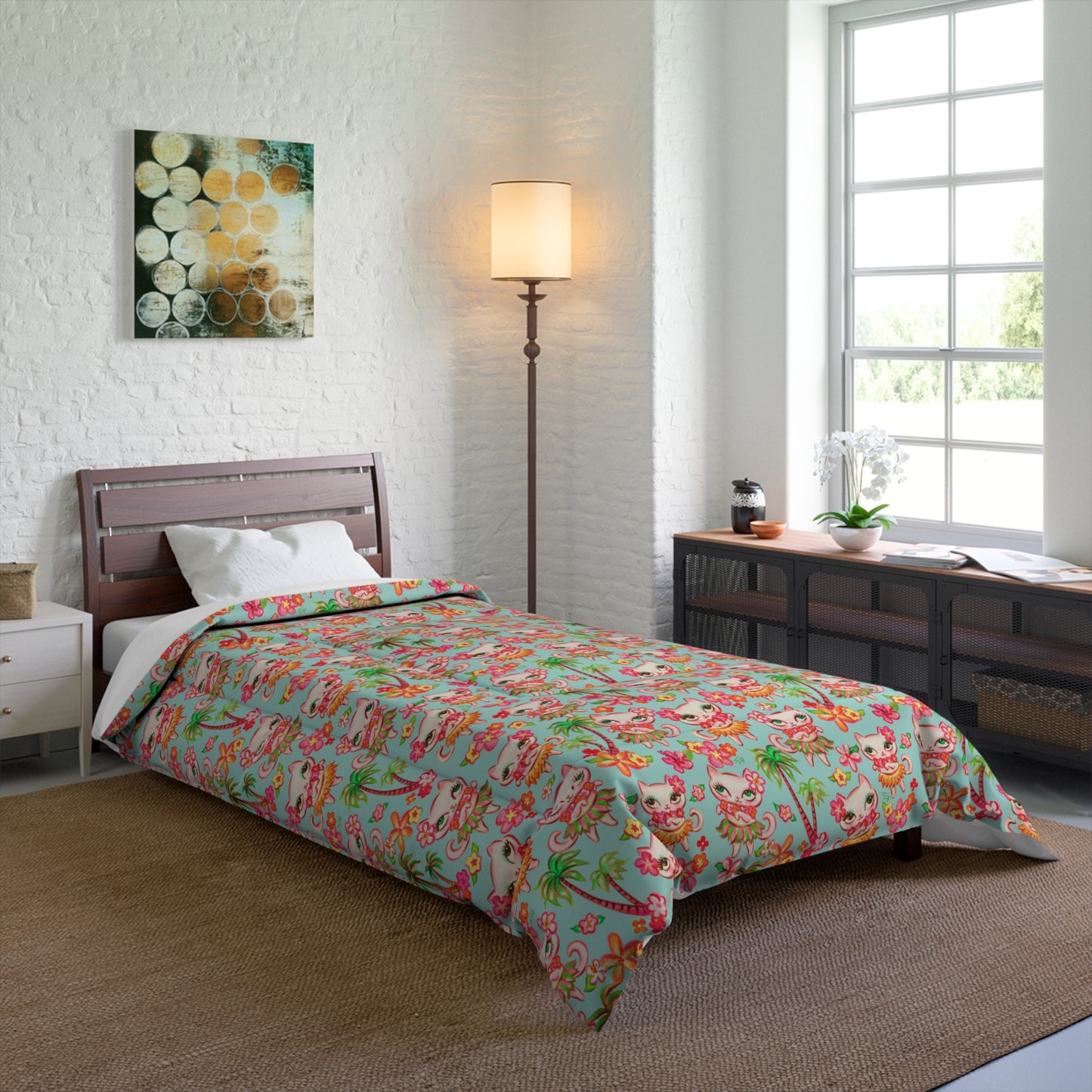 Hula Kitties Aqua • Comforter