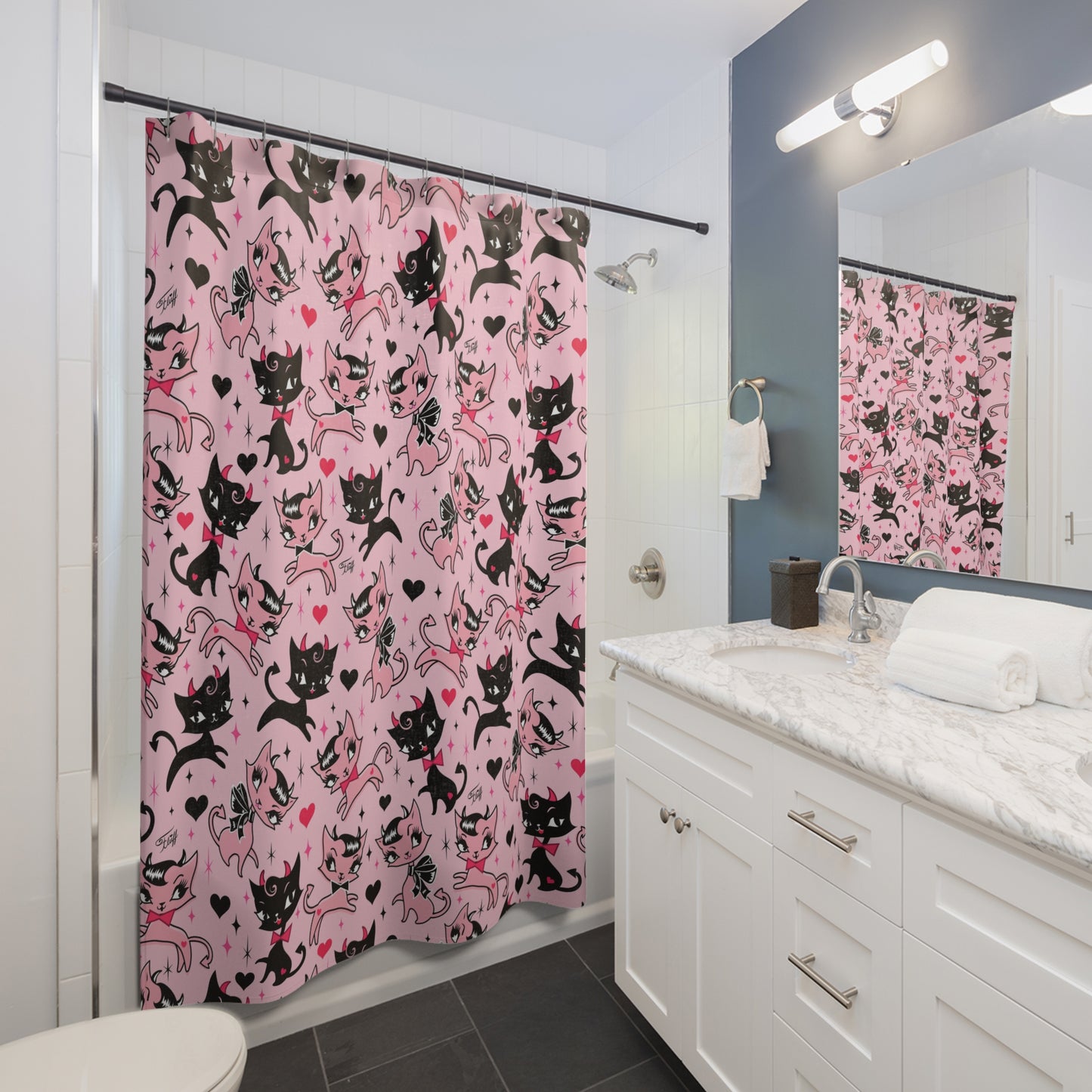 Devil Kitties Pink • Shower Curtain