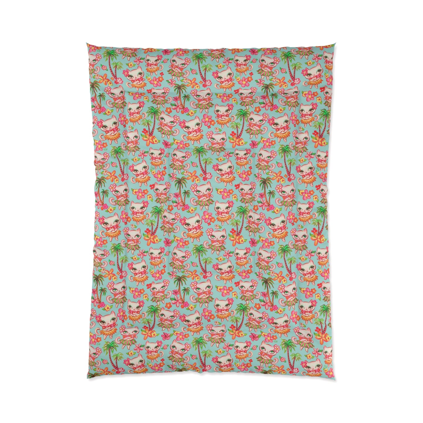 Hula Kitties Aqua • Comforter