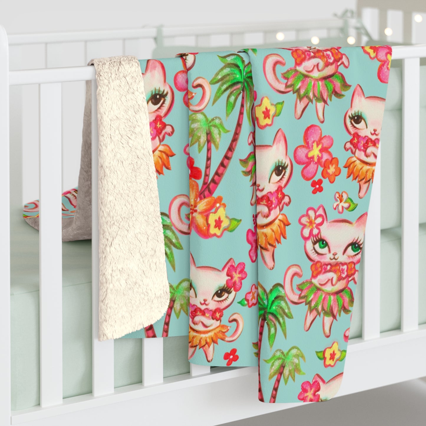 Hula Kitties Aqua • Sherpa Fleece Blanket