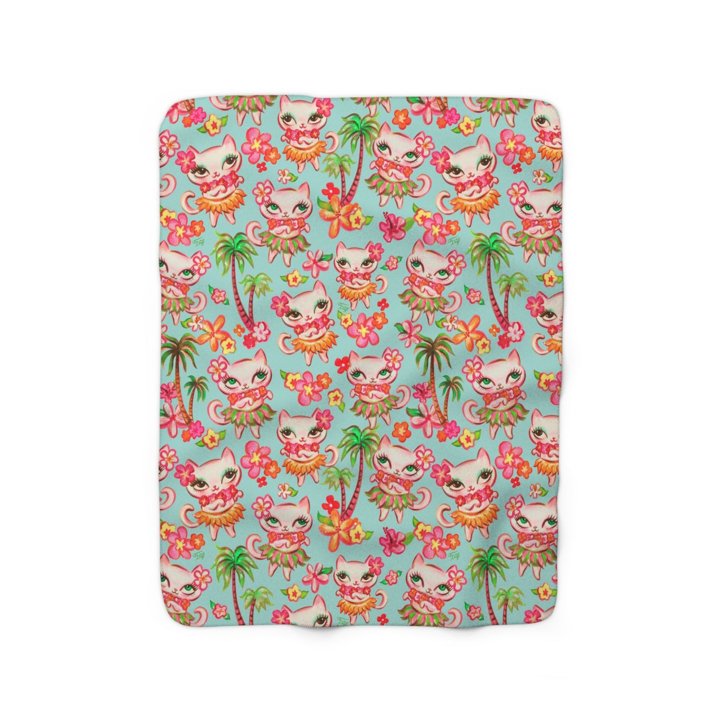 Hula Kitties Aqua • Sherpa Fleece Blanket
