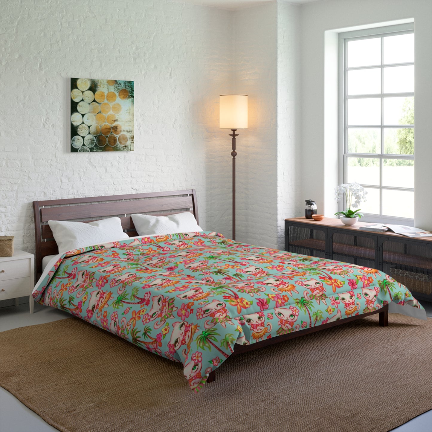 Hula Kitties Aqua • Comforter