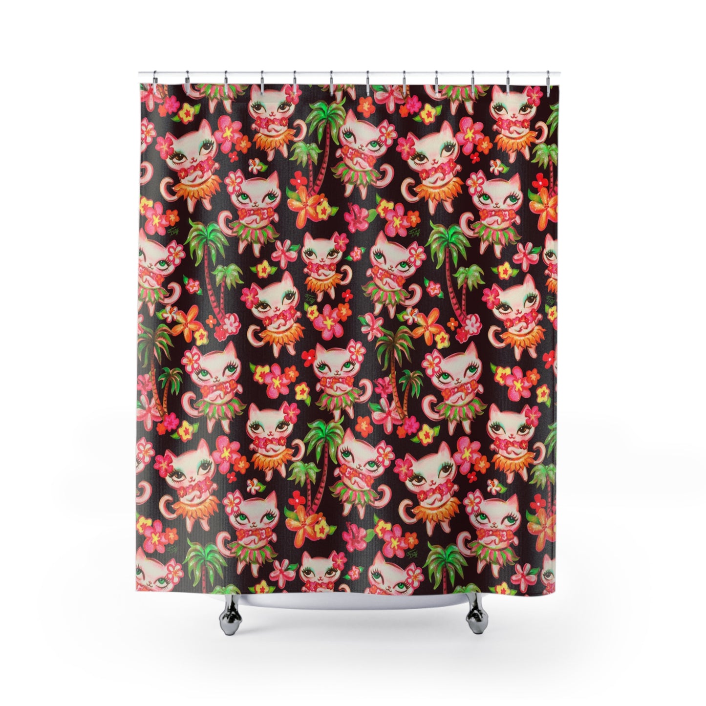 Hula Kitties Chocolate • Shower Curtain