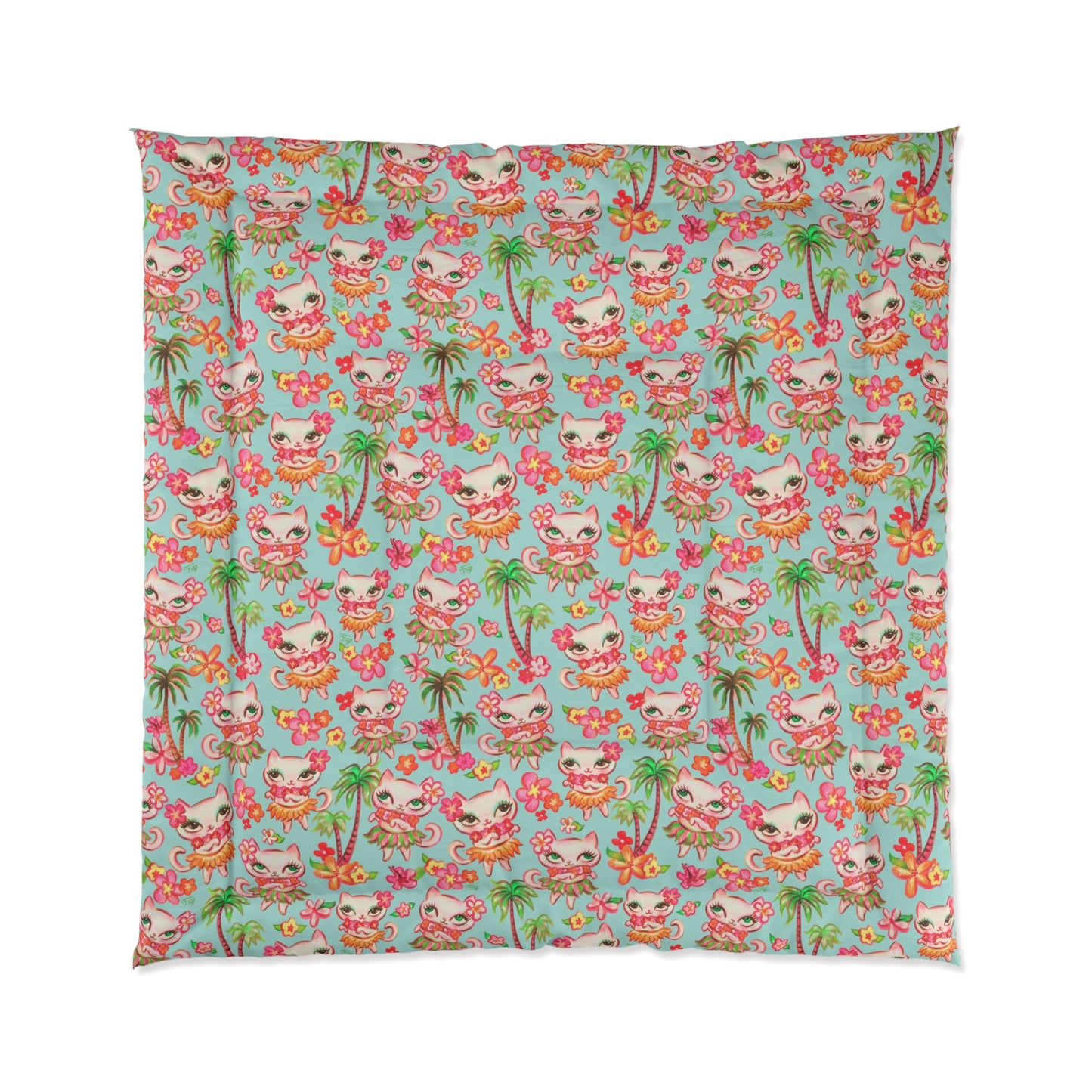 Hula Kitties Aqua • Comforter