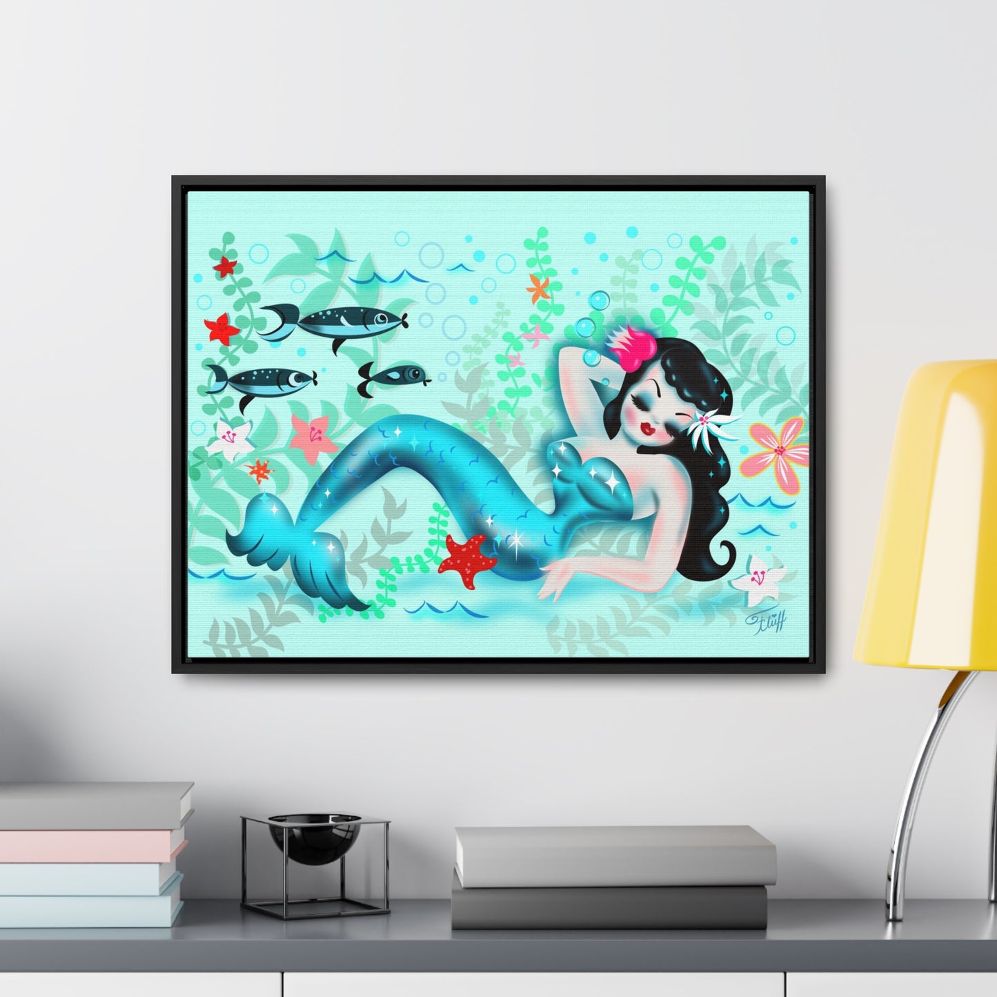 Dozing Mermaid • Framed Canvas Gallery Wrap
