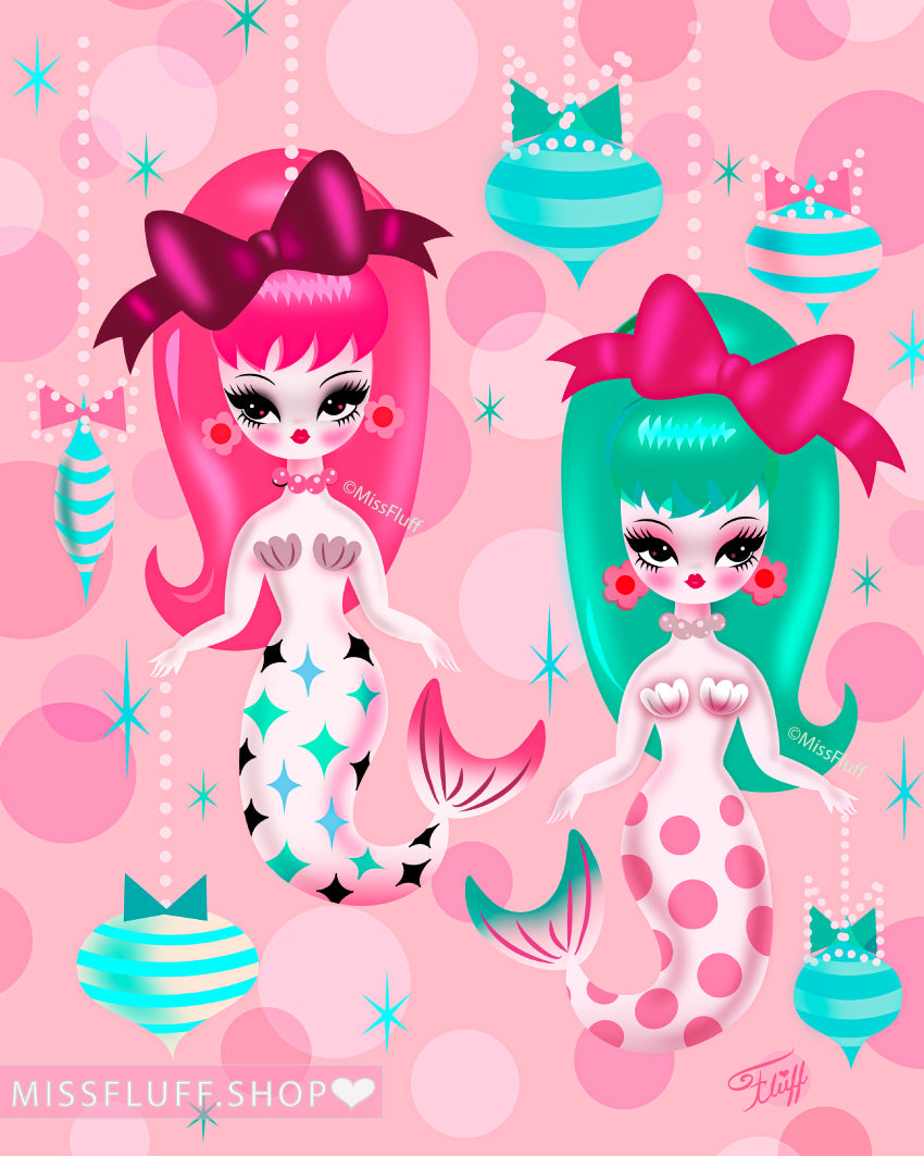 Baby Mod Christmas Mermaids • Art Print