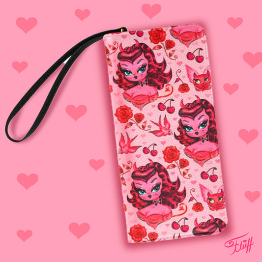 Devil Dolly with Roses and Cherries • Clutch Wallet-PRE-ORDER