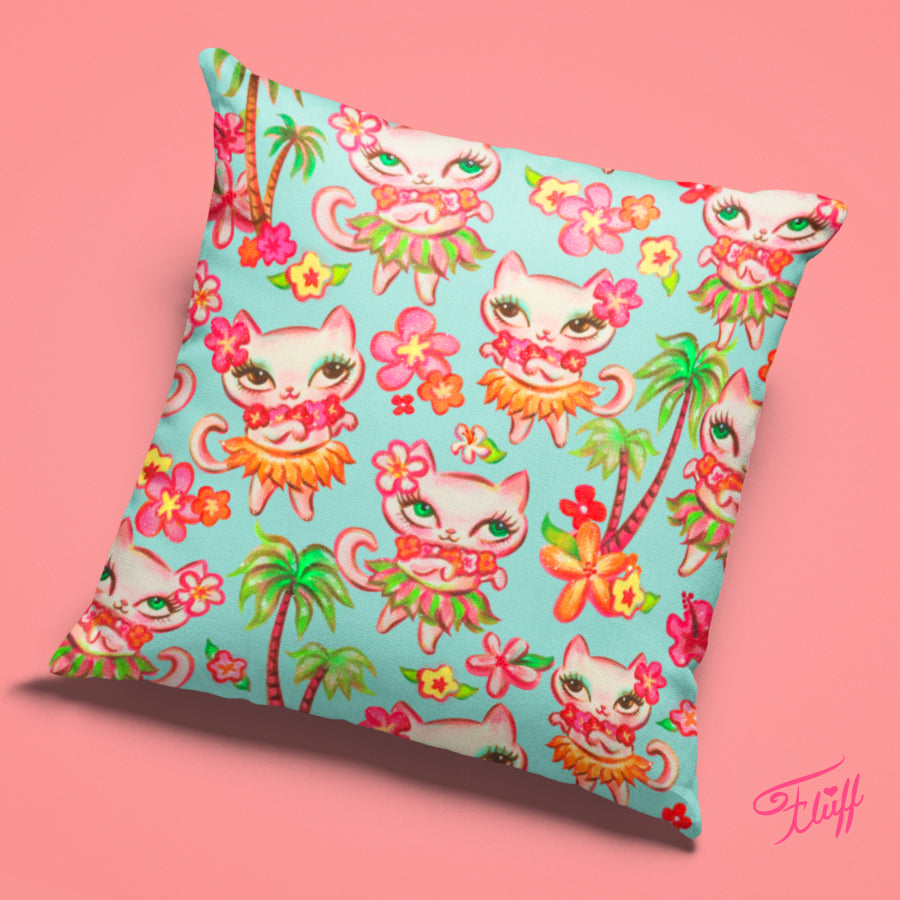 Hula Kitties on Aqua • Decor Pillow