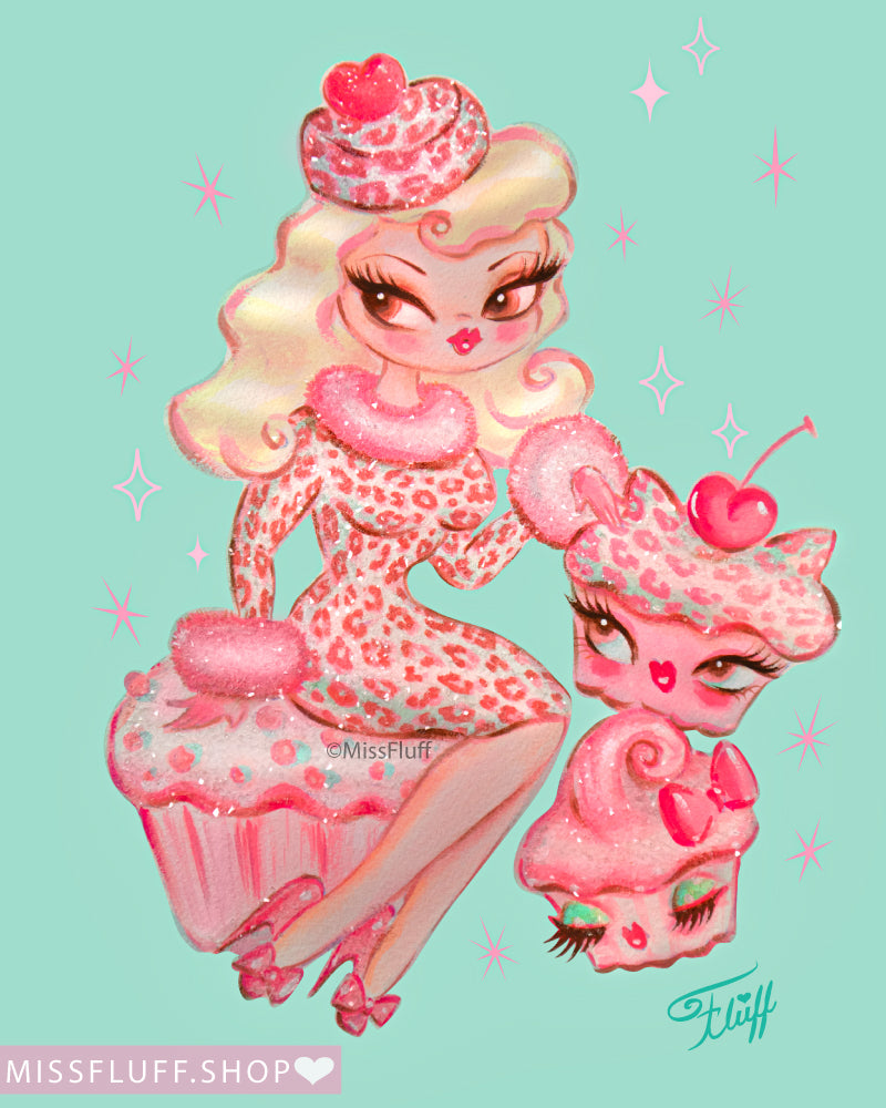 Pink Leopard Cupcake Girl • Art Print