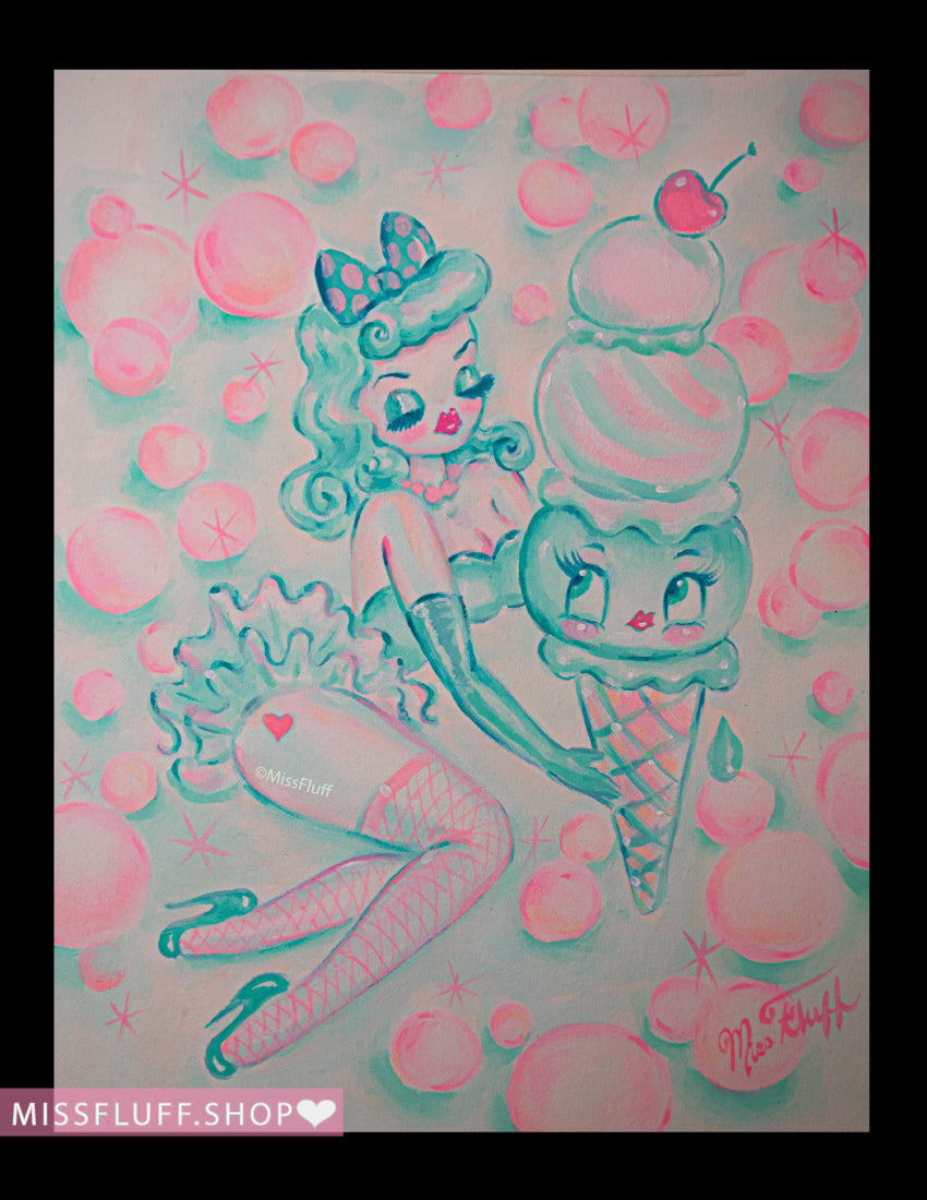 Mint Sherbert Ice Cream Dolly • Original Drawing 8x10