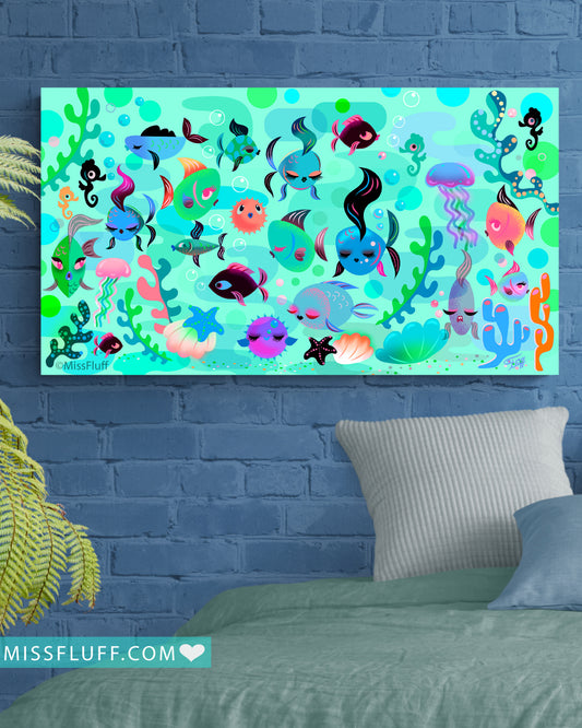 Mid Mod Fishies on Aqua • Canvas Gallery Wrap