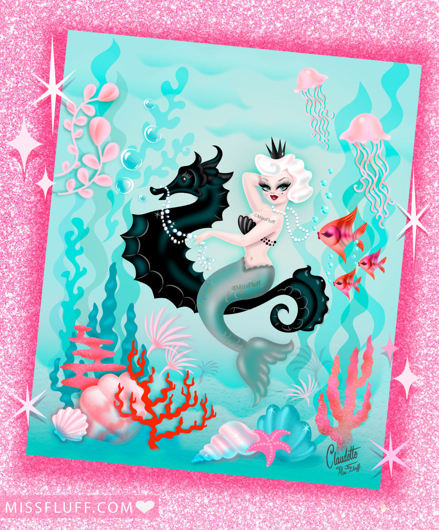 Perlette Mermaid • Signed & Glittered • Limited Edition Fine Art Giclee Print