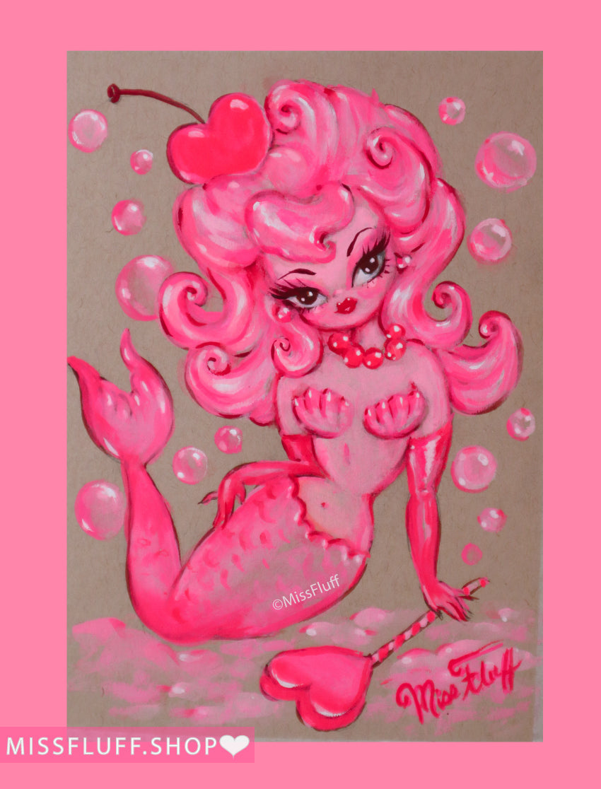 Pink Candy Pixie Mermaid • Original Drawing 5x7