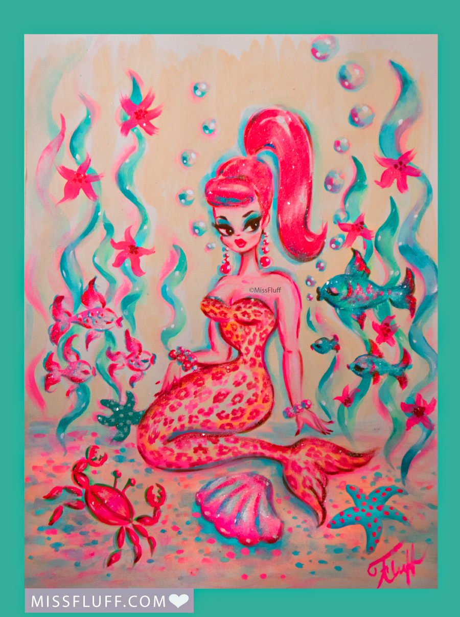 Redhead Leopard Mermaid - Original Drawing 9x12