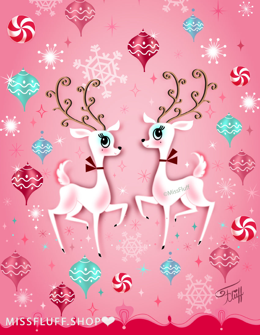 Two Christmas Reindeer • Art Print