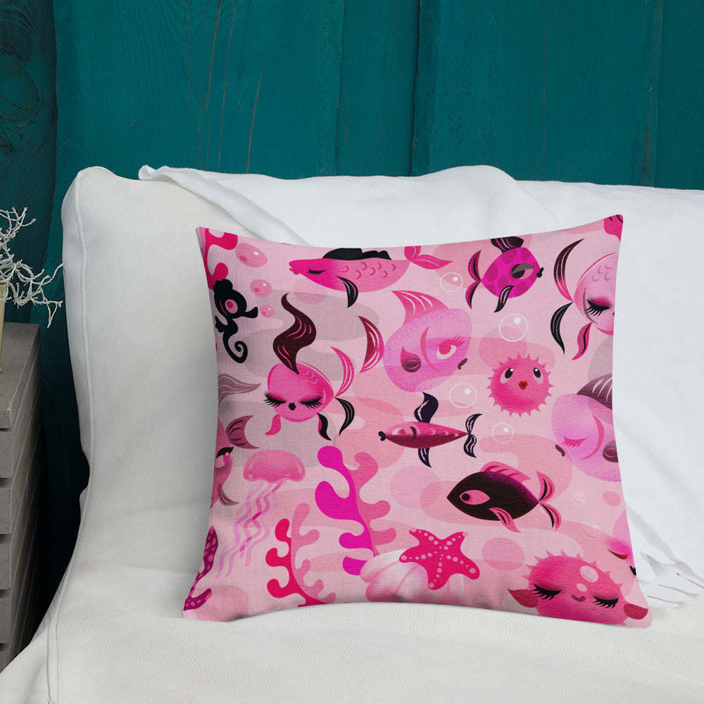 Mid Mod Fishies on Pink • Decor Pillow