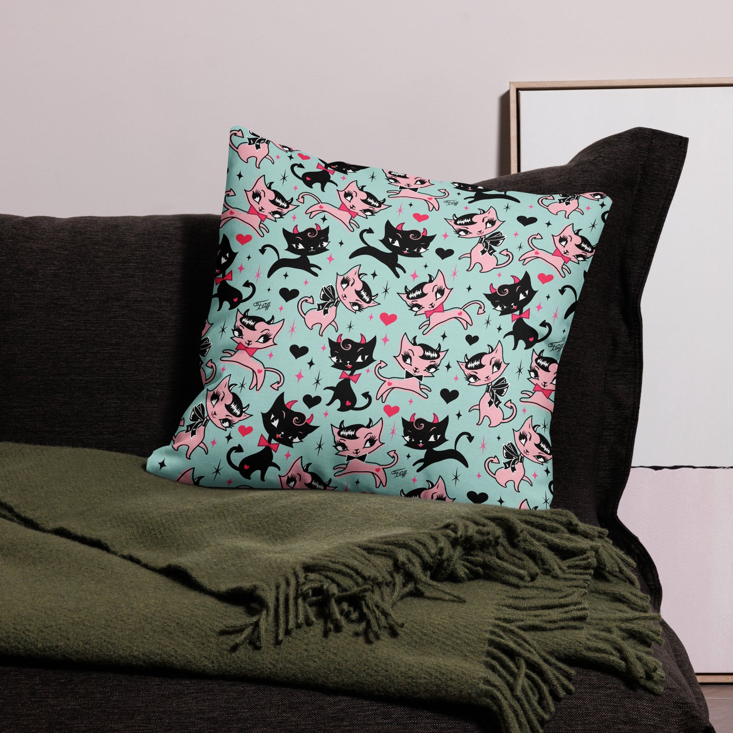 Devil Kitties Mint • Decor Pillow