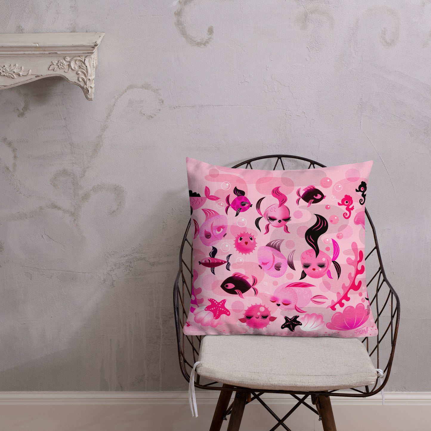 Mid Mod Fishies on Pink • Decor Pillow