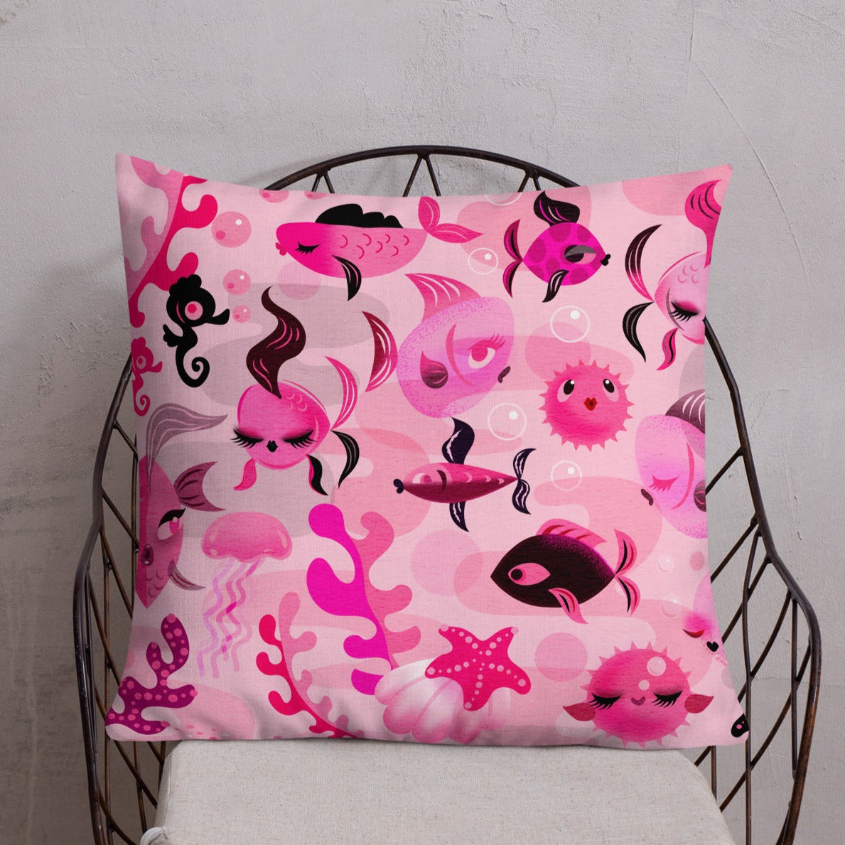 Mid Mod Fishies on Pink • Decor Pillow
