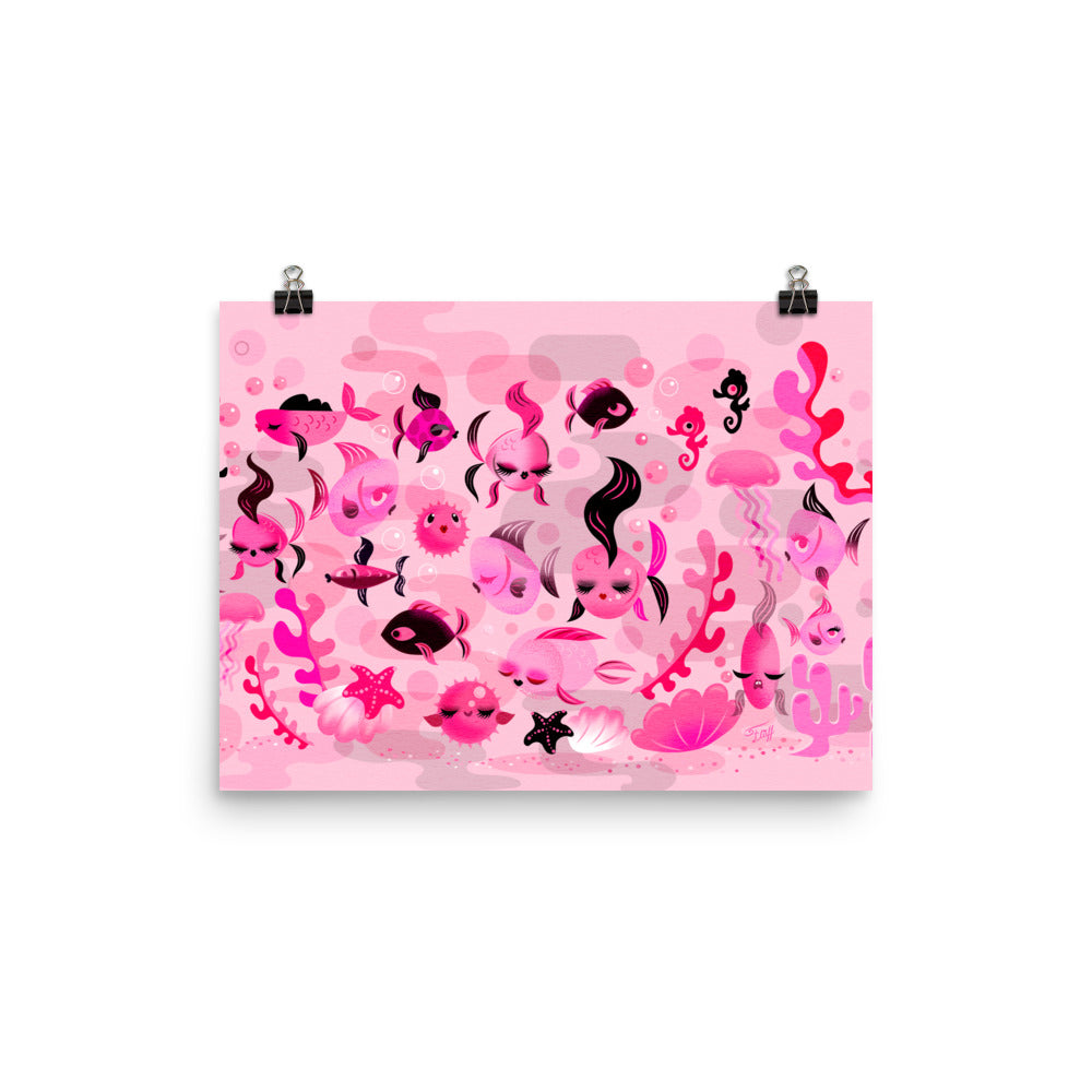 Mid Mod Fishies on Pink • Art Print