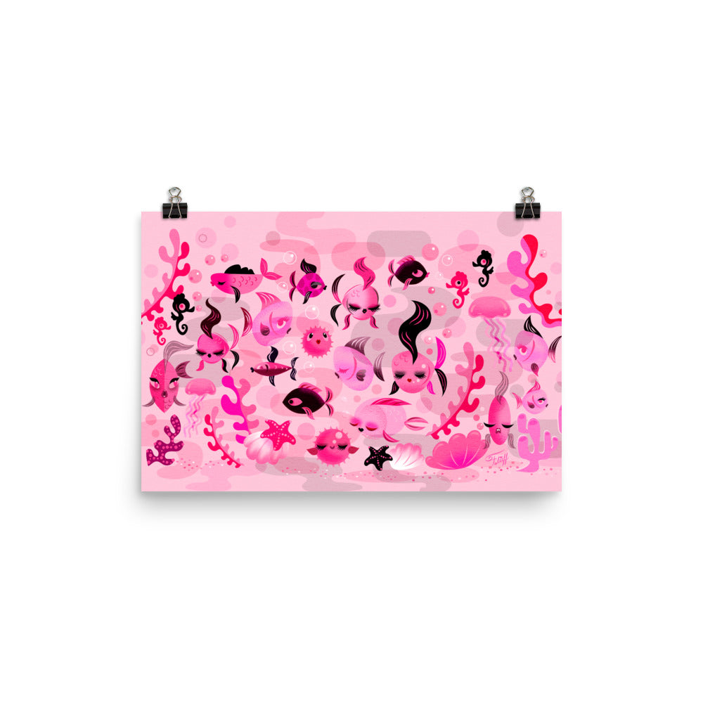 Mid Mod Fishies on Pink • Art Print