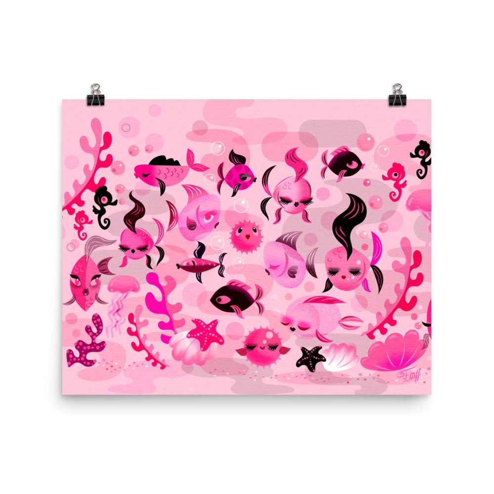 Mid Mod Fishies on Pink • Art Print