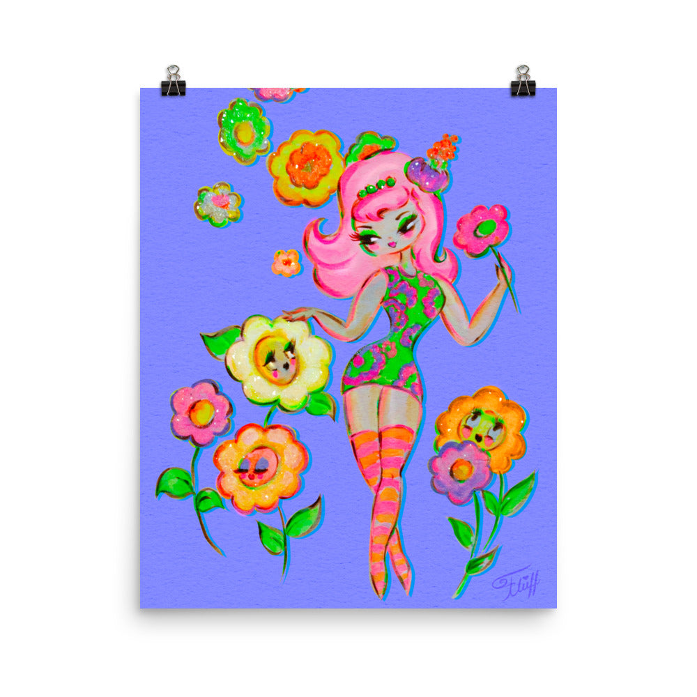 Mod Flower Pixie on Periwinkle • Art Print