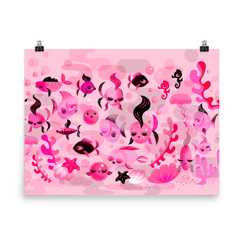Mid Mod Fishies on Pink • Art Print