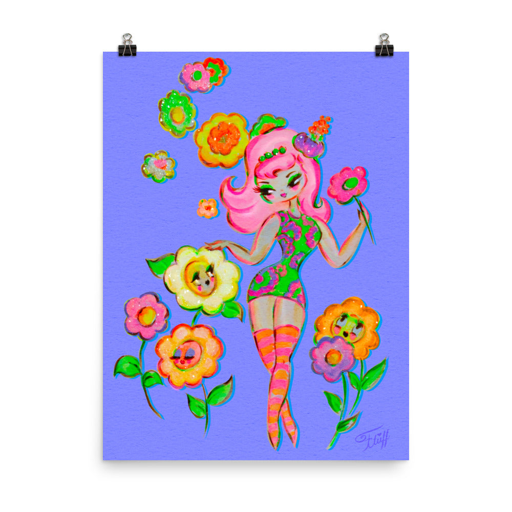 Mod Flower Pixie on Periwinkle • Art Print