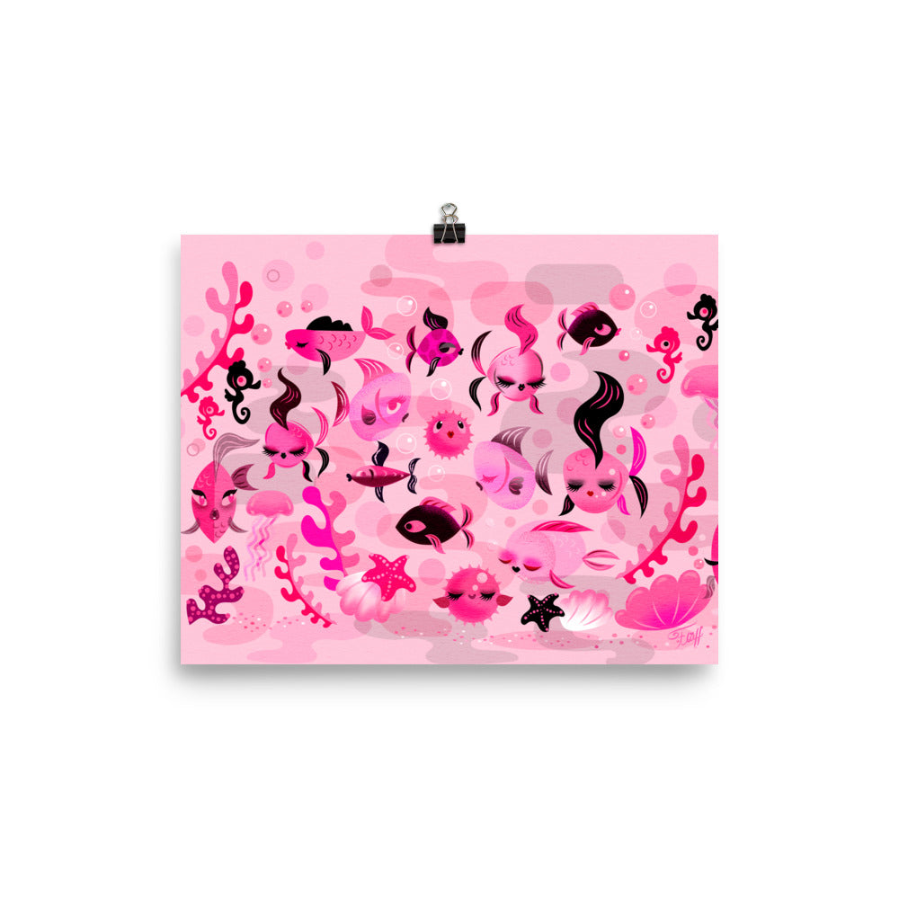Mid Mod Fishies on Pink • Art Print