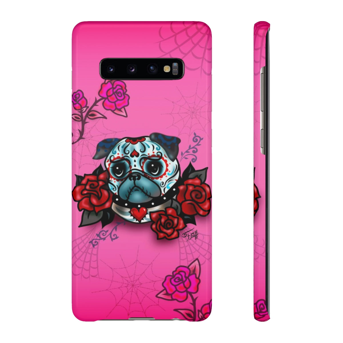 Sugar Skull Pug With Roses on Hot Pink • Samsung Galaxy Phone Case