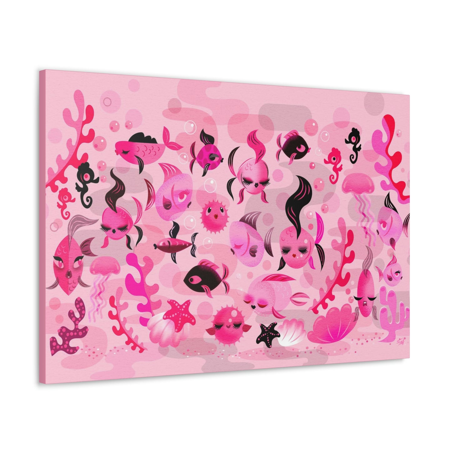 Mid Mod Fishies on Pink • Canvas Gallery Wrap