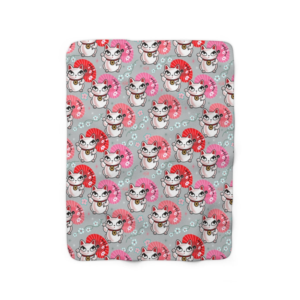 Kyoto Kitty Grey • Sherpa Fleece Blanket