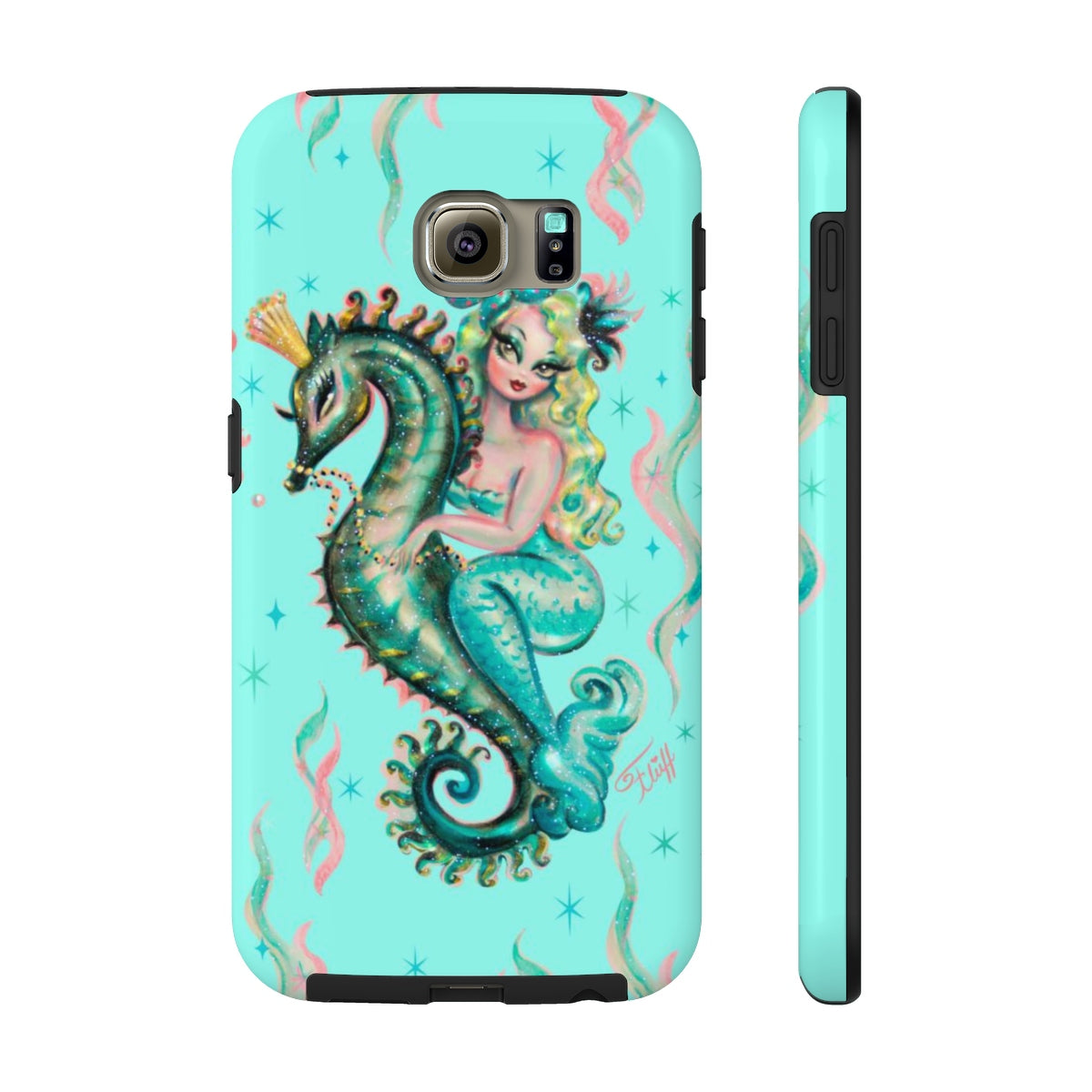 Blue Mermaid Riding a Seahorse Prince • Phone Case