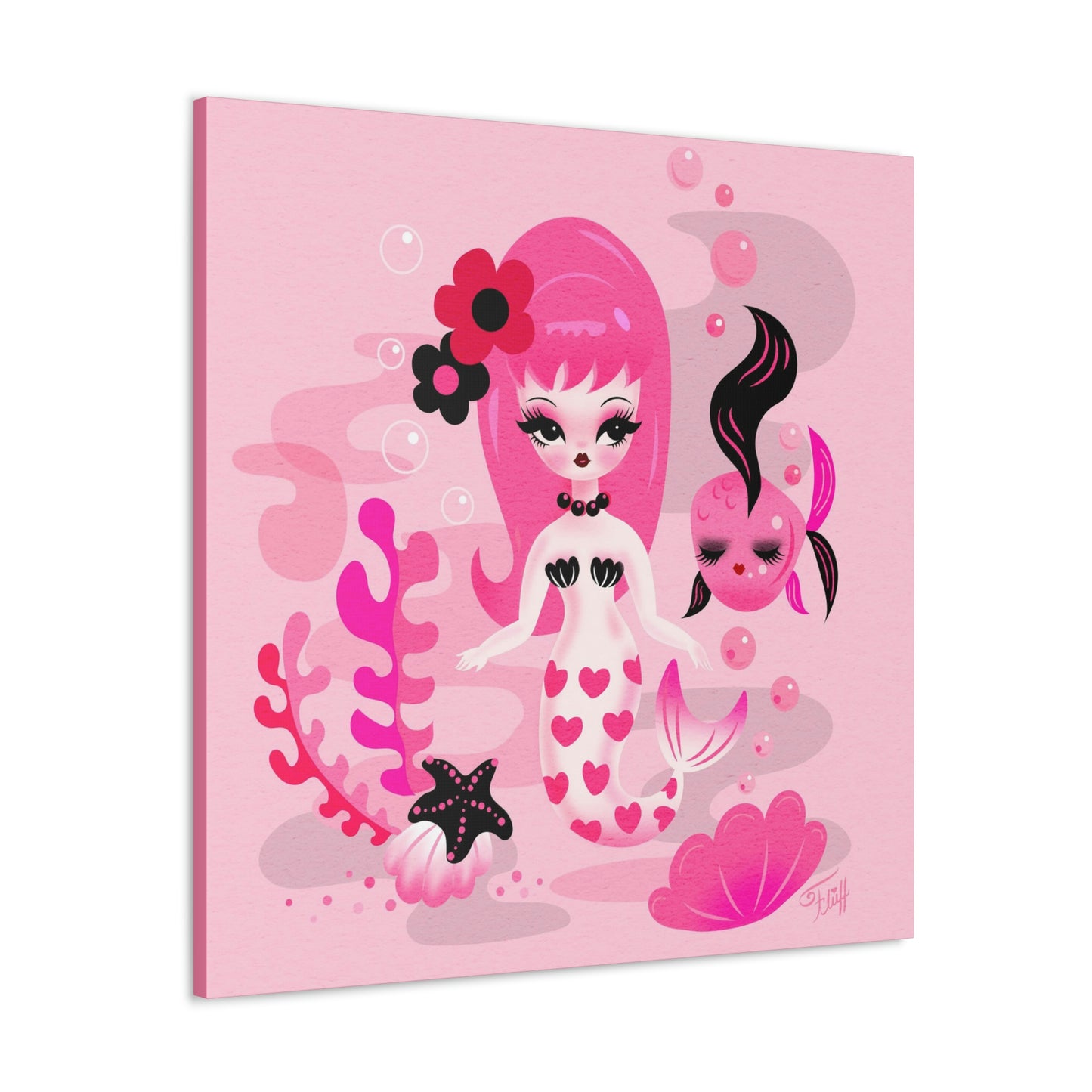 Mod Mermaid in Pinks • Canvas Gallery Wrap