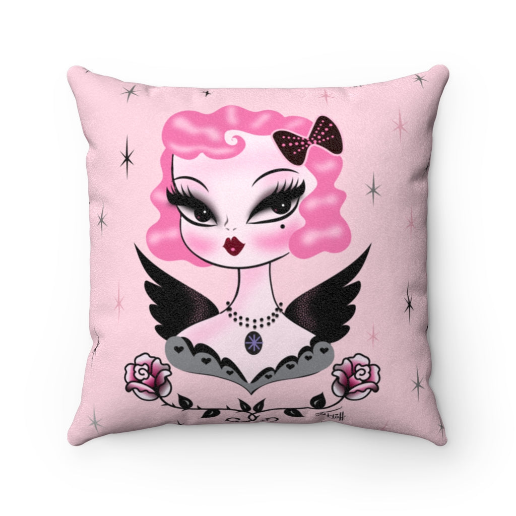 Pink Hair Dolly Angel • Faux Suede Pillow