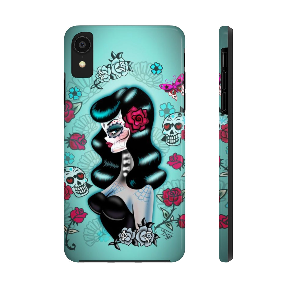 Raven Haired Day of the Dead Sugar Skull Pinup • Phone Case