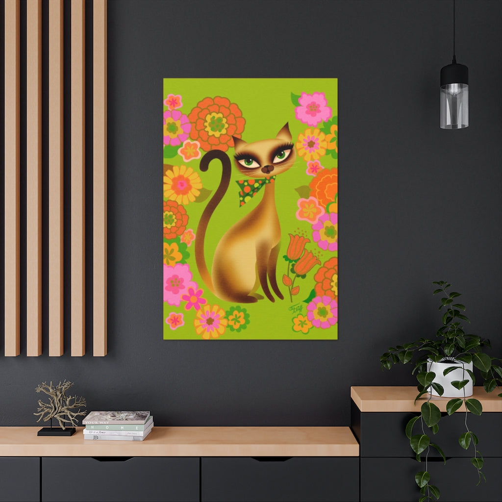 Siamese Mod Flower Kitty • Canvas Gallery Wrap