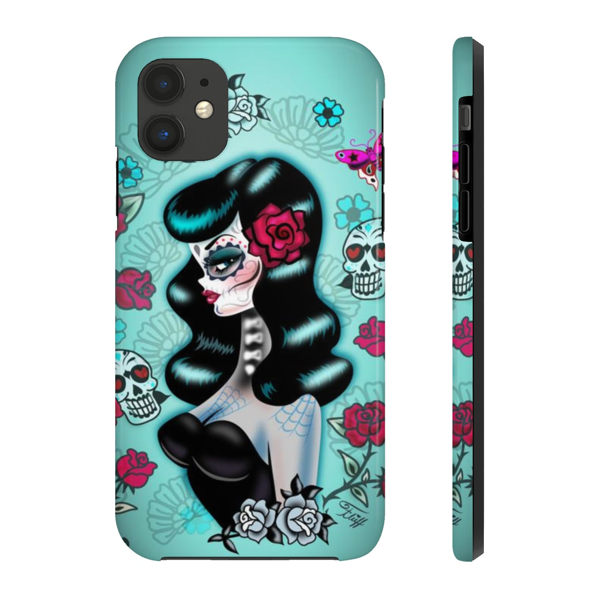 Raven Haired Day of the Dead Sugar Skull Pinup • Phone Case