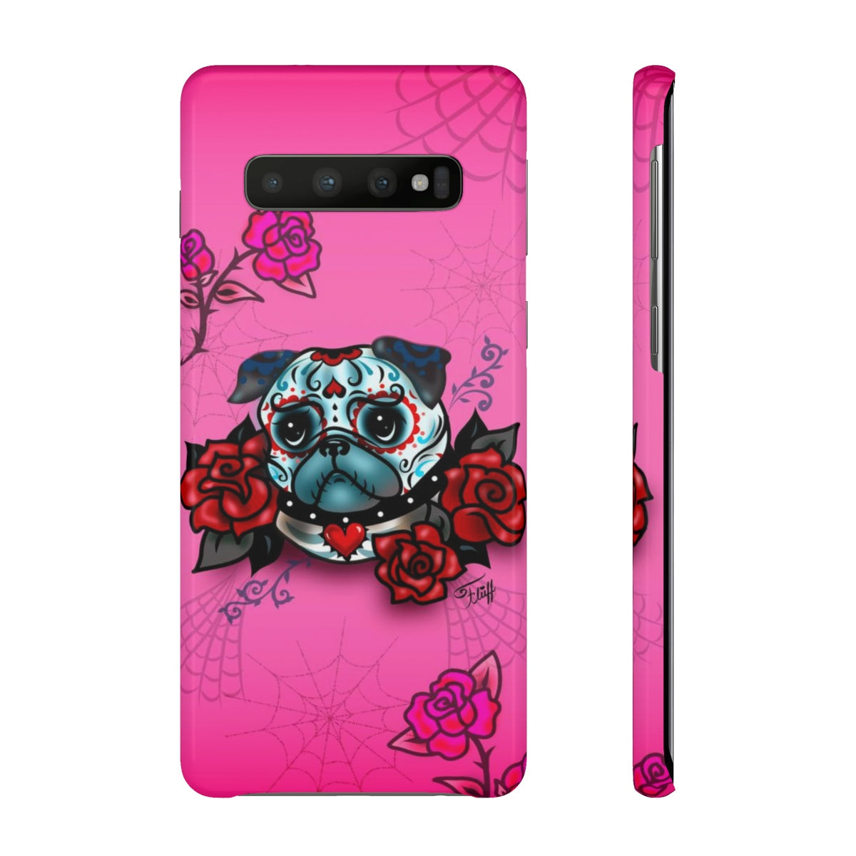 Sugar Skull Pug With Roses on Hot Pink • Samsung Galaxy Phone Case