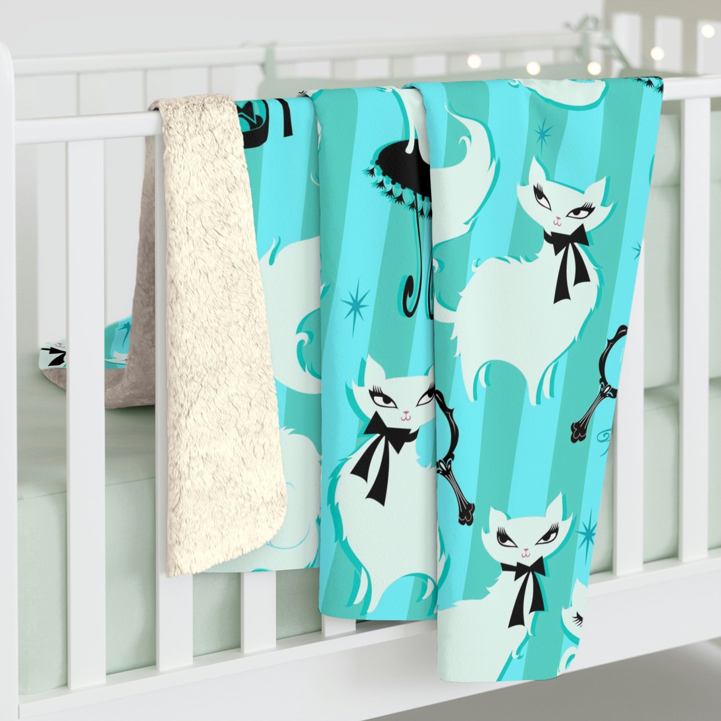 Boudoir Kitties Mint • Sherpa Fleece Blanket