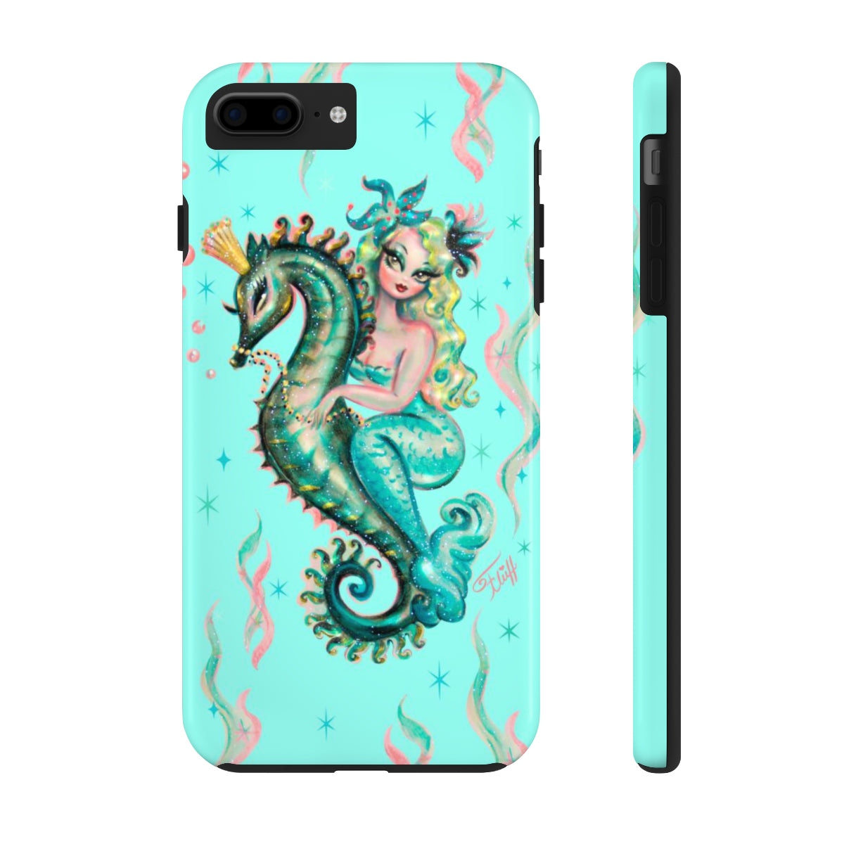 Blue Mermaid Riding a Seahorse Prince • Phone Case