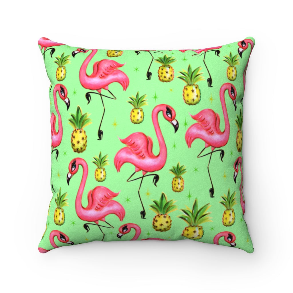 Flamingos and Pineapples • Faux Suede Pillow