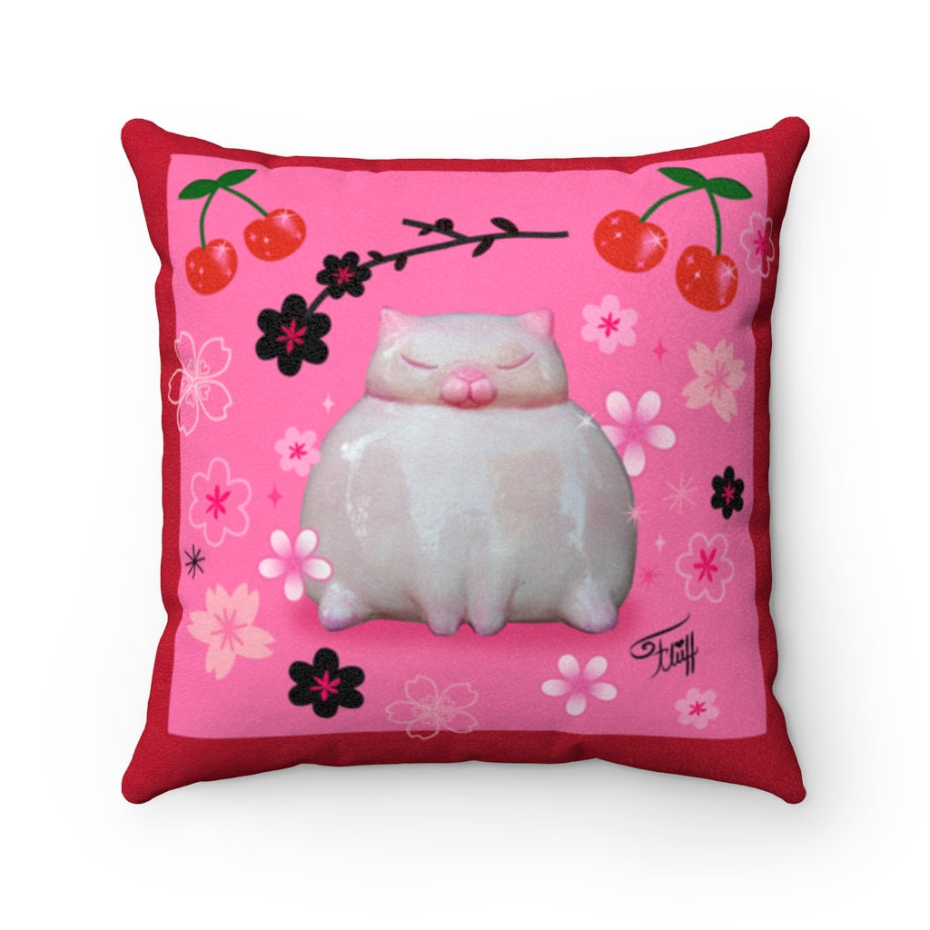 Sumo Kitty on Pink • Faux Suede Pillow