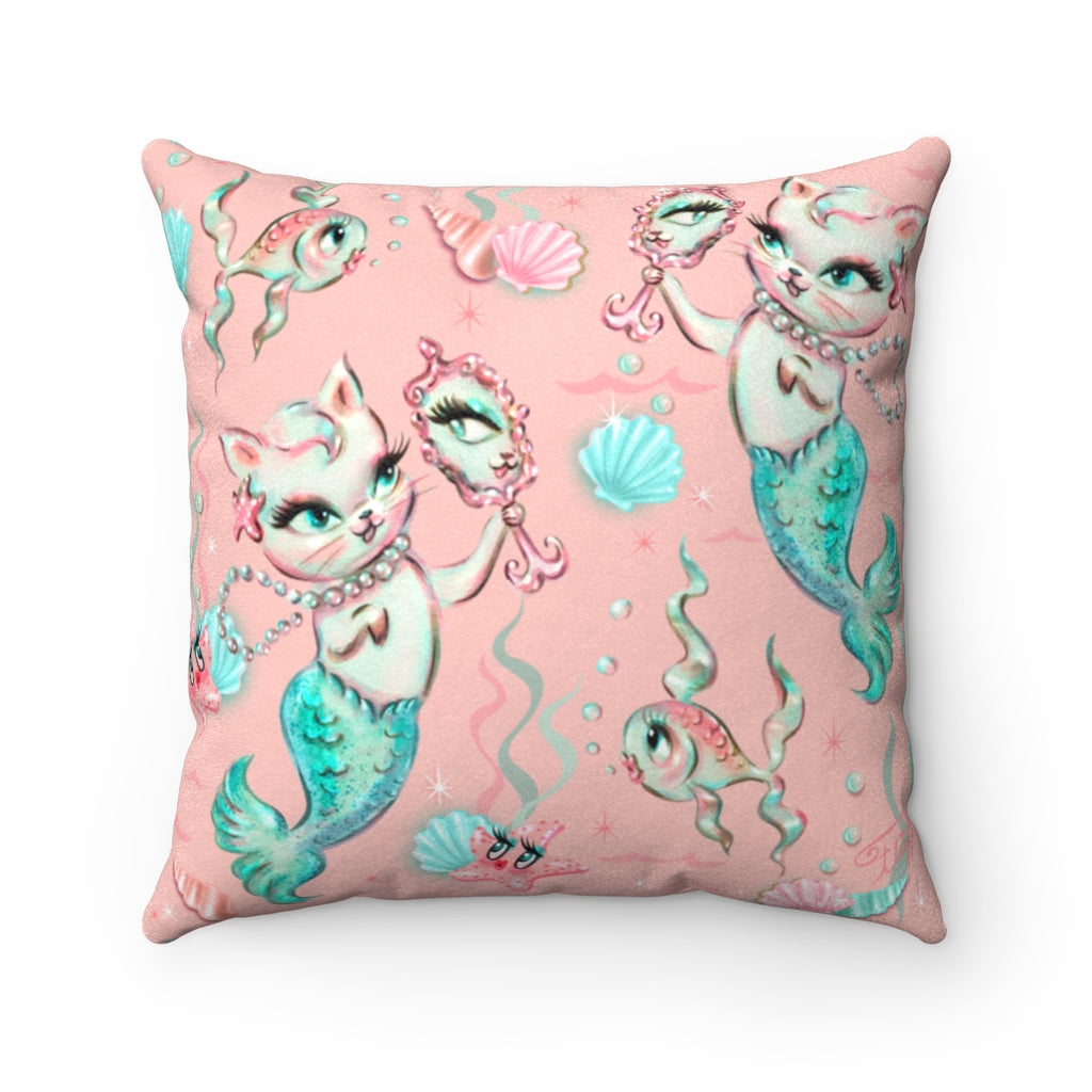 Merkittens with Pearls • Faux Suede Pillow